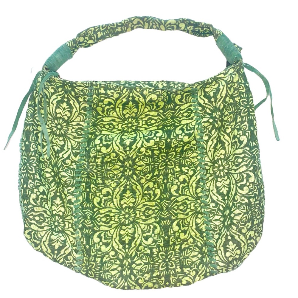 SONAMA Life Style Large Green Jute Twine Hobo‎ Bag w/ leather Accents.